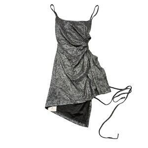 Loragal Dress‎ Womens Small Silver Glitter Asymmetrical Wrap Slip Party Cocktail